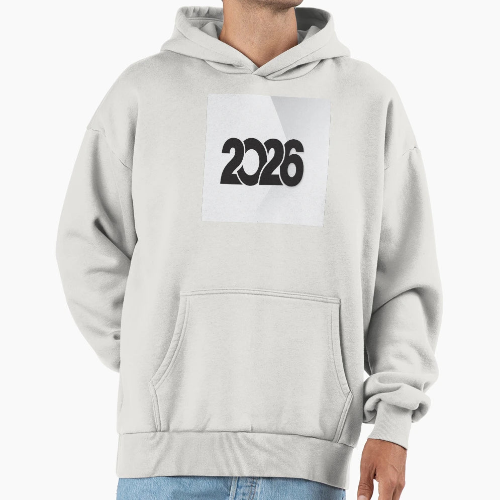 Bold 2026 New Year Minimal Black White Hoodie - Minimalist Print Unisex - T-Shirt, Sweatshirt, Hoodie