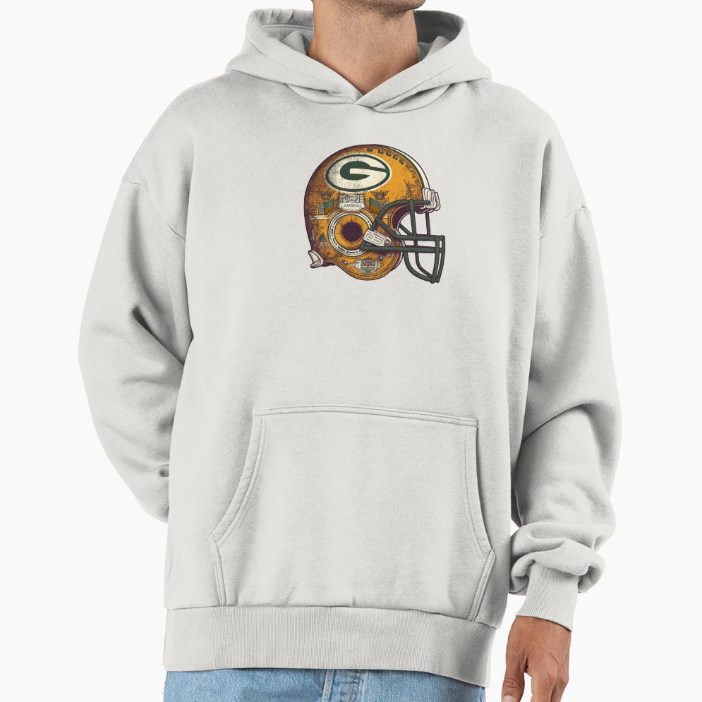 Green Bay Football Helmet Hoodie - Novelty Apparel for Adults - T-Shirt, Sweatshirt, Hoodie