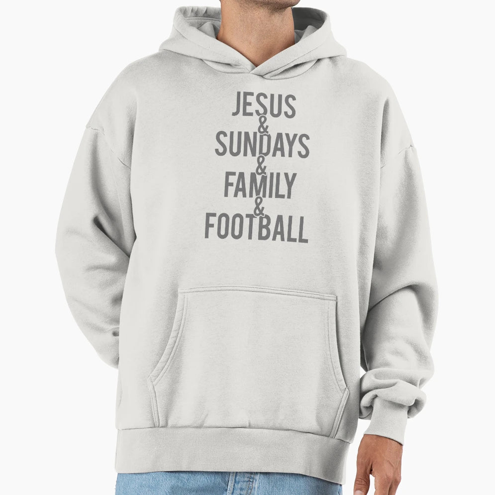Jesus Sundays Family Football Hoodie - Minimalist Print for Adults - T-Shirt, Sweatshirt, Hoodie