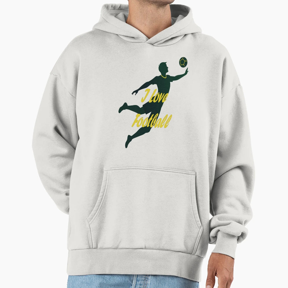 I Love Football Dynamic Player Silhouette Hoodie - Minimalist Print Unisex - T-Shirt, Sweatshirt, Hoodie