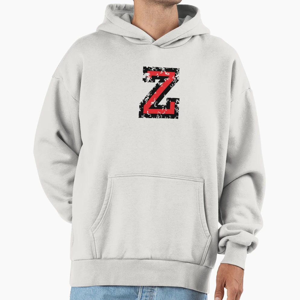 Letter Z Distressed Two Color Black Hoodie - Custom Art Print for Adults - T-Shirt, Sweatshirt, Hoodie