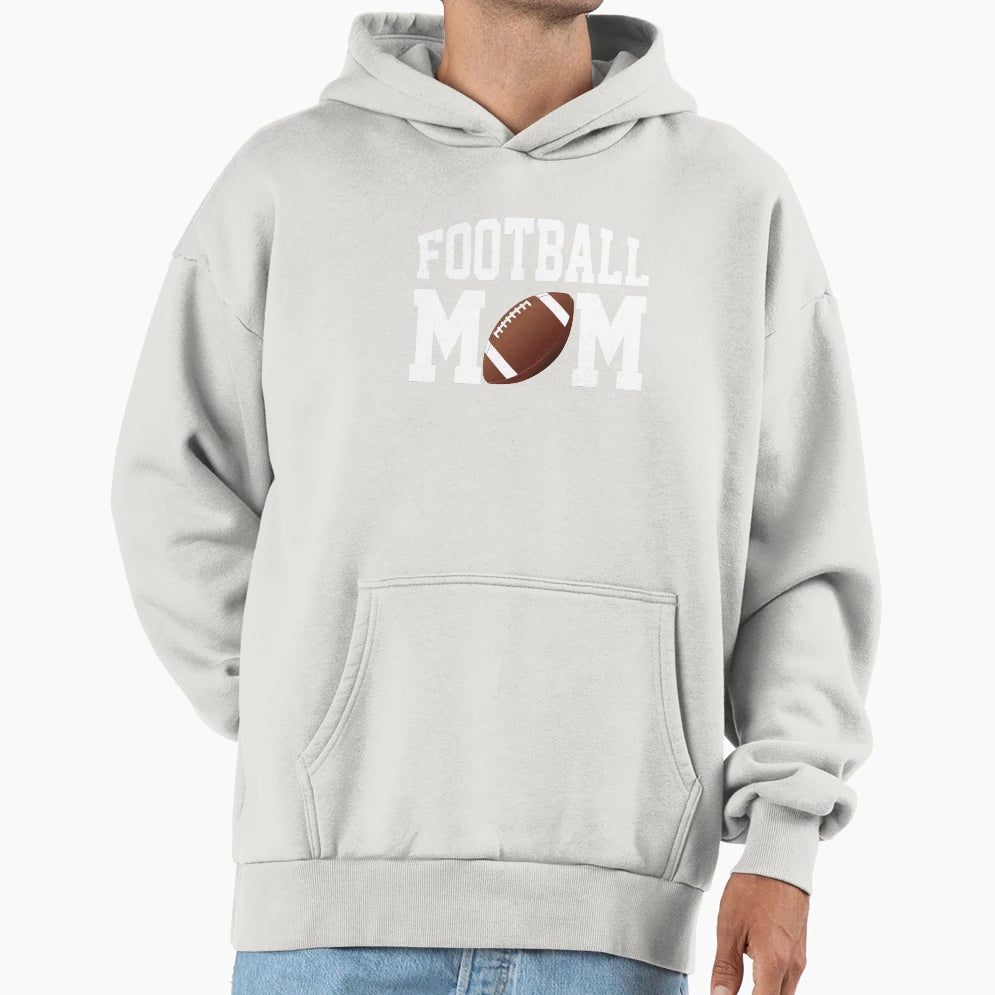 Fun Football Mom White Text Hoodie - Casual Everyday Wear Men Women - T-Shirt, Sweatshirt, Hoodie