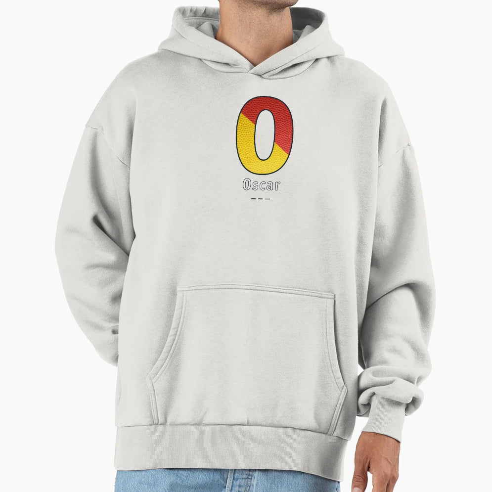 Oscar Navy Alphabet Leather Hoodie - Graphic Print Men Women - T-Shirt, Sweatshirt, Hoodie