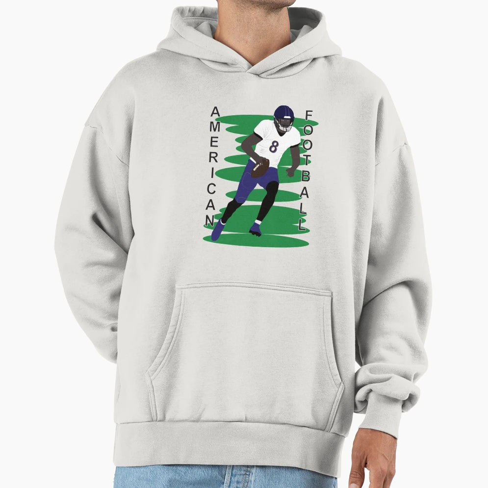 American Football Player Action Hoodie - Graphic Print for Adults - T-Shirt, Sweatshirt, Hoodie