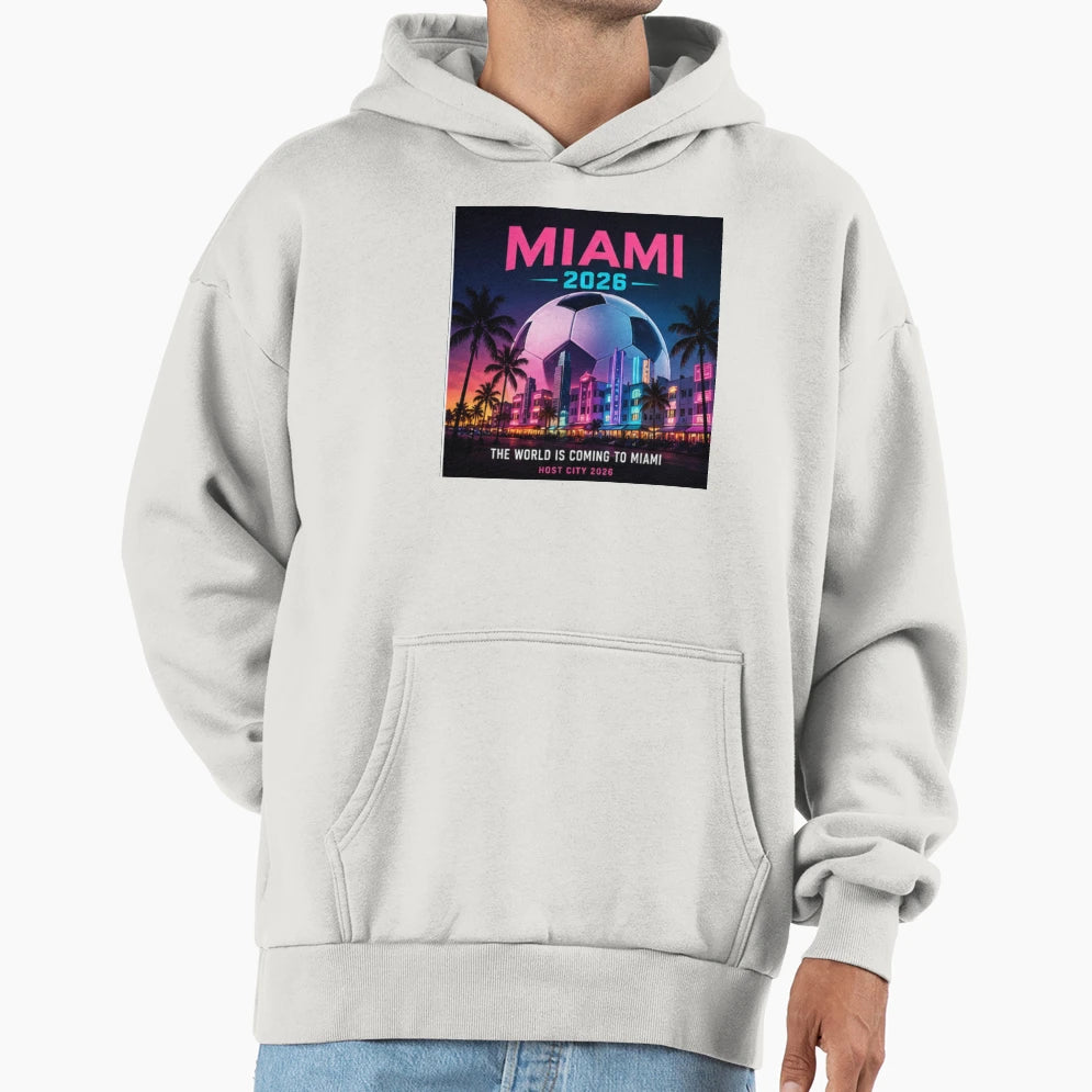 Miami 2026 Soccer Host City Neon Fan Art Hoodie - Trendy Graphic for Adults - T-Shirt, Sweatshirt, Hoodie