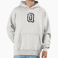 Letter Q Distressed Two Color Black Hoodie - Casual Everyday Wear Unisex - T-Shirt, Sweatshirt, Hoodie