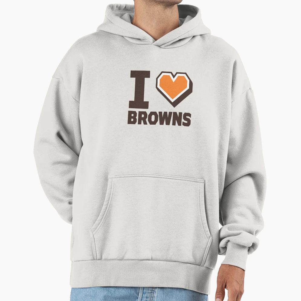 I Love Browns Orange Heart Hoodie - Casual Everyday Wear Men Women - T-Shirt, Sweatshirt, Hoodie
