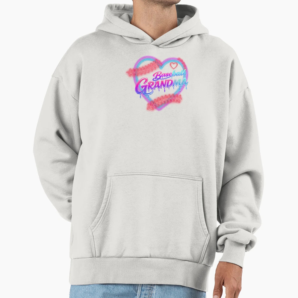 Neon Baseball Grandma Heart Hoodie - Casual Everyday Wear for Adults - T-Shirt, Sweatshirt, Hoodie