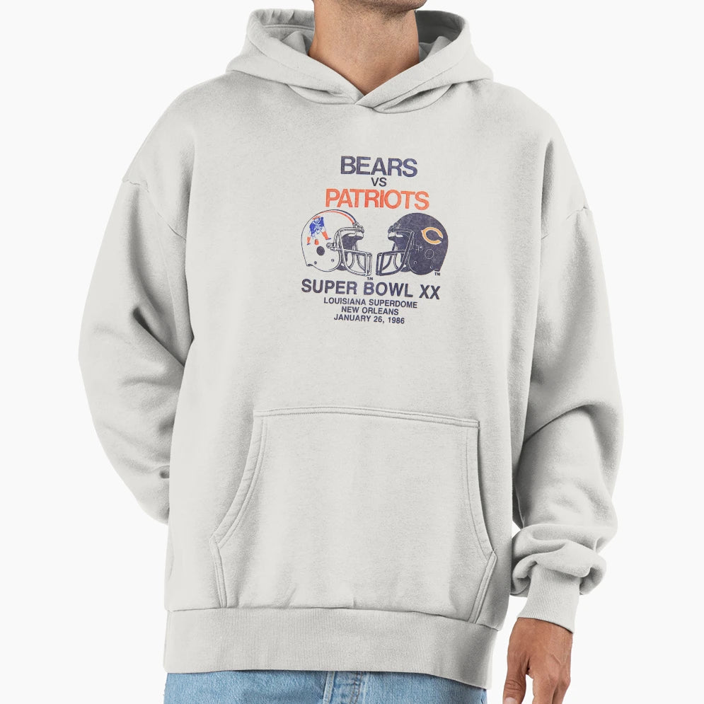 Bears Vs Patriots 86 Faded Hoodie - Novelty Apparel for Adults - T-Shirt, Sweatshirt, Hoodie