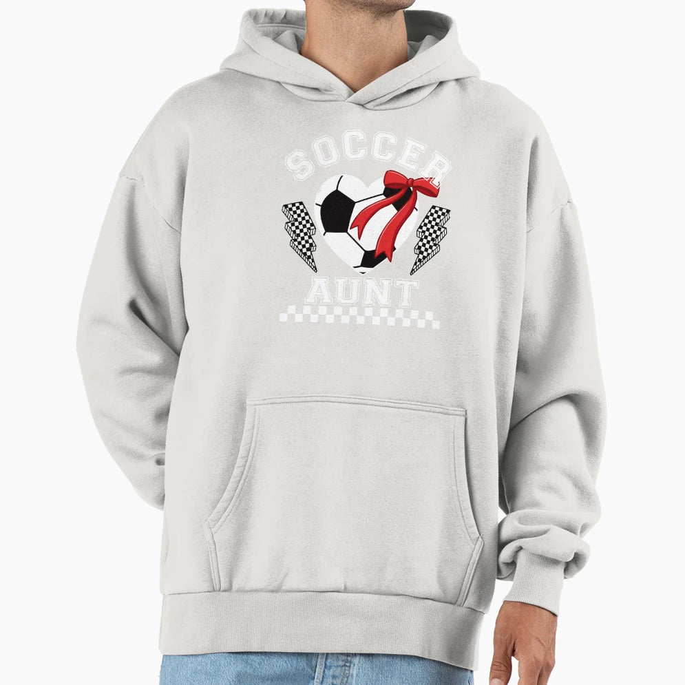 Soccer Aunt Heart Bow Hoodie - Trendy Graphic Unisex - T-Shirt, Sweatshirt, Hoodie