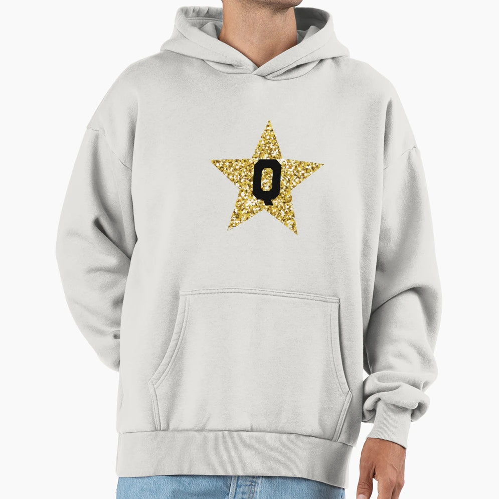 Q Gold Star Hoodie - Aesthetic Graphic for Adults - T-Shirt, Sweatshirt, Hoodie