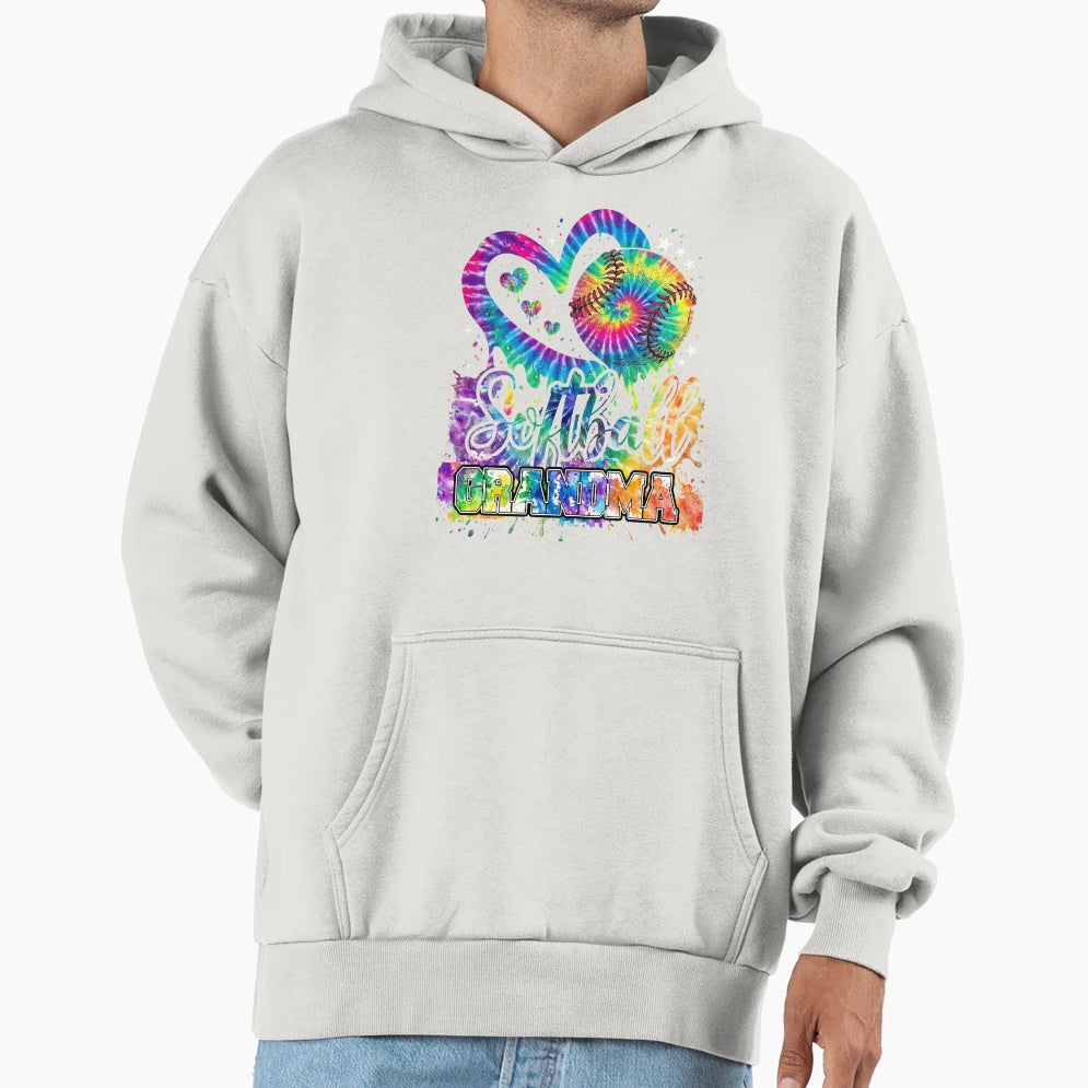 Tie Dye Softball Grandma Splash Hoodie - Trendy Graphic Men Women - T-Shirt, Sweatshirt, Hoodie
