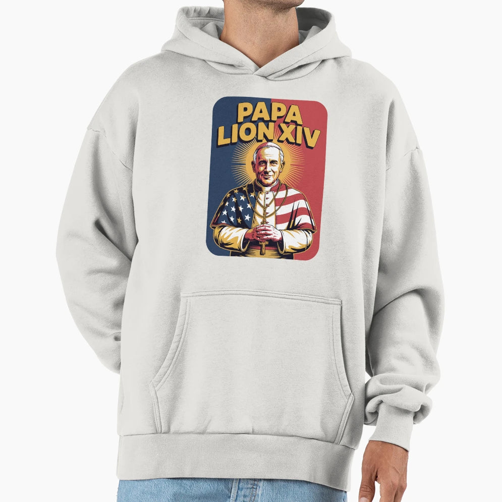 Papa Leon Xiv Bold Pop Art Religious Red Hoodie - Aesthetic Graphic Unisex - T-Shirt, Sweatshirt, Hoodie