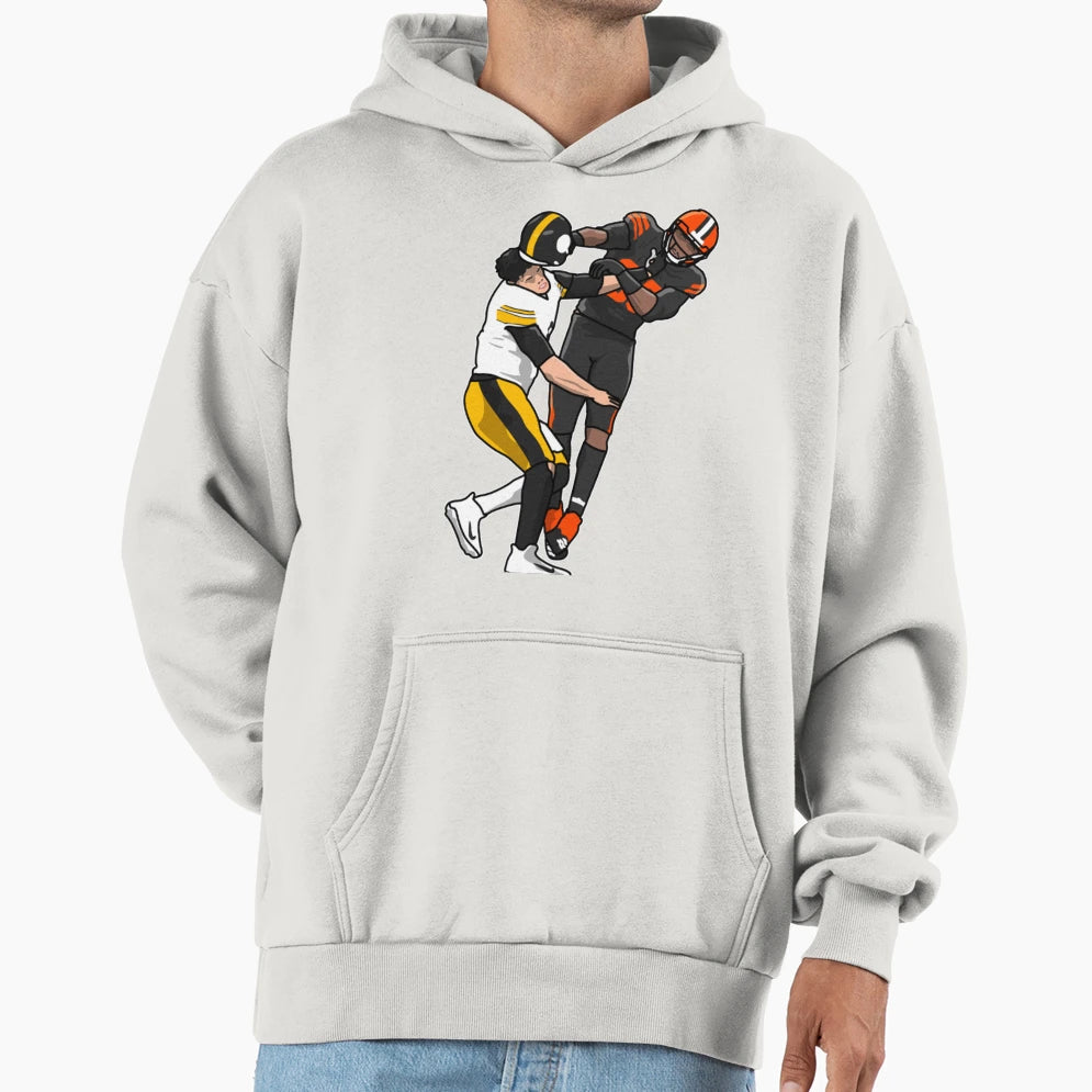 Football Helmet Fight Moment Hoodie - Trendy Graphic Men Women - T-Shirt, Sweatshirt, Hoodie