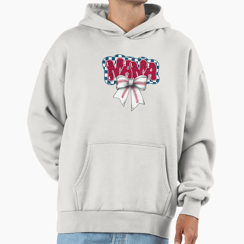 Baseball Mama Coquette Bow Game Day Hoodie - Trendy Graphic Men Women - T-Shirt, Sweatshirt, Hoodie