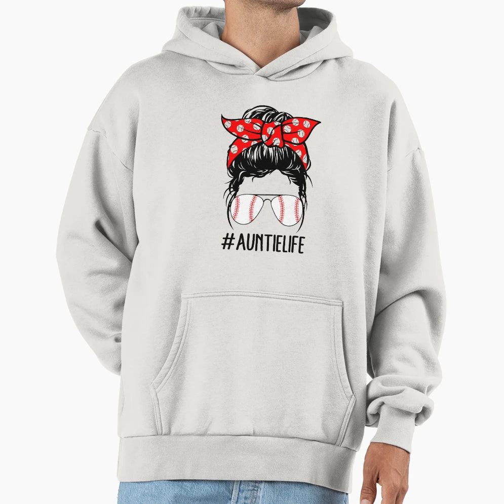 Auntie Life Baseball Softball Mothers Day Hoodie - Graphic Print Men Women - T-Shirt, Sweatshirt, Hoodie