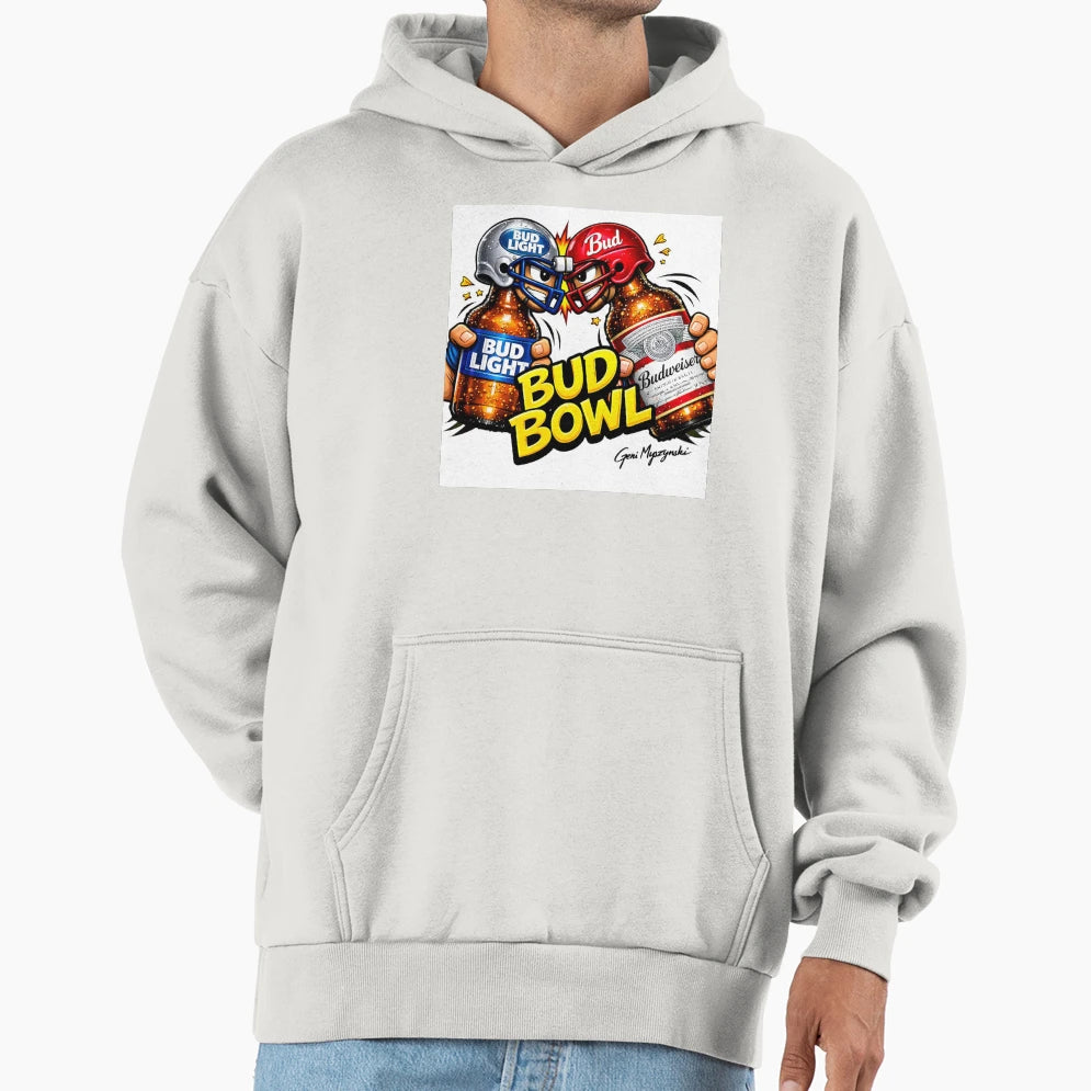 Bud Light Vs Budweiser Bud Bowl 1 1989 Hoodie - Novelty Apparel for Adults - T-Shirt, Sweatshirt, Hoodie