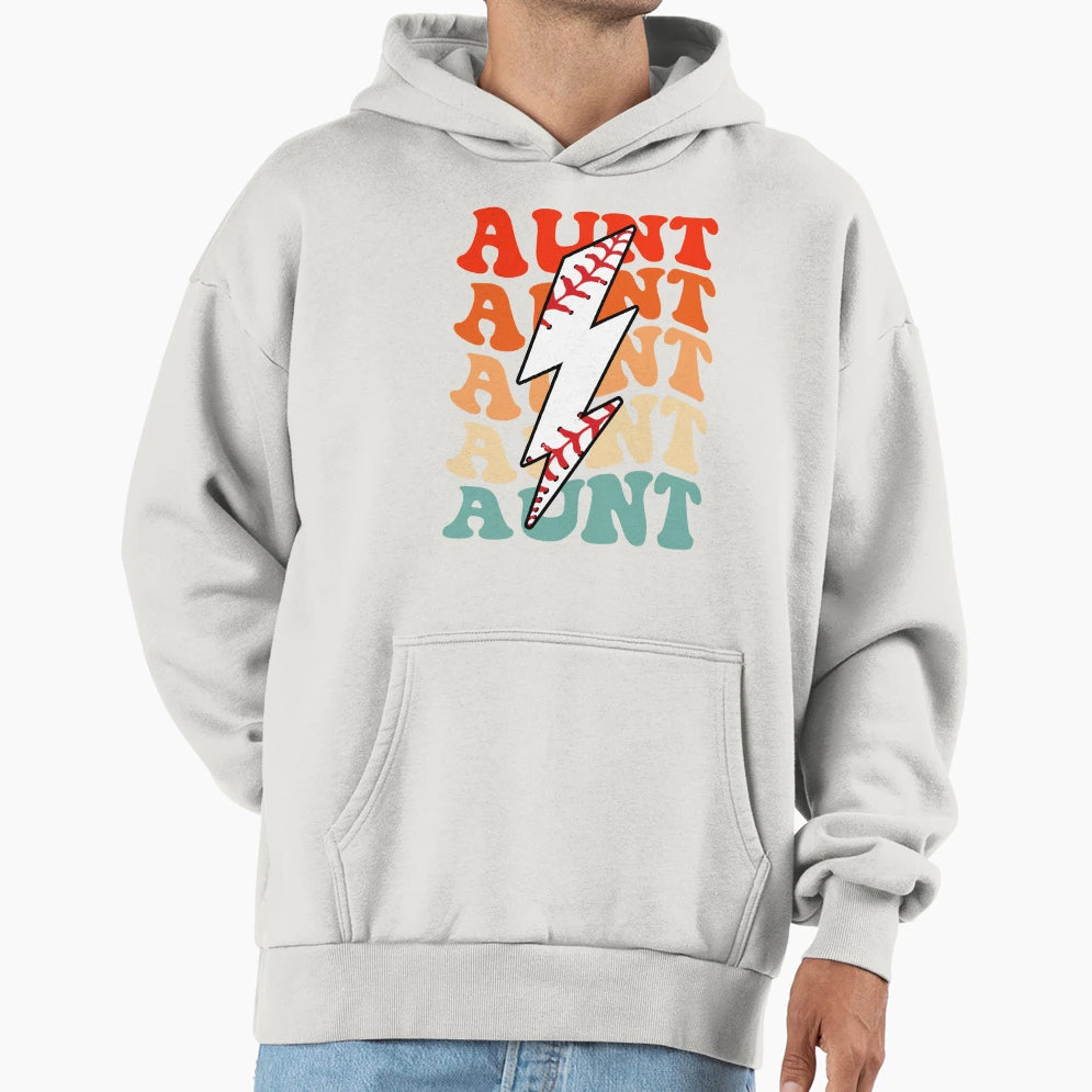 Baseball Aunt Groovy Lightning Bolt Hoodie - Streetwear Style Men Women - T-Shirt, Sweatshirt, Hoodie