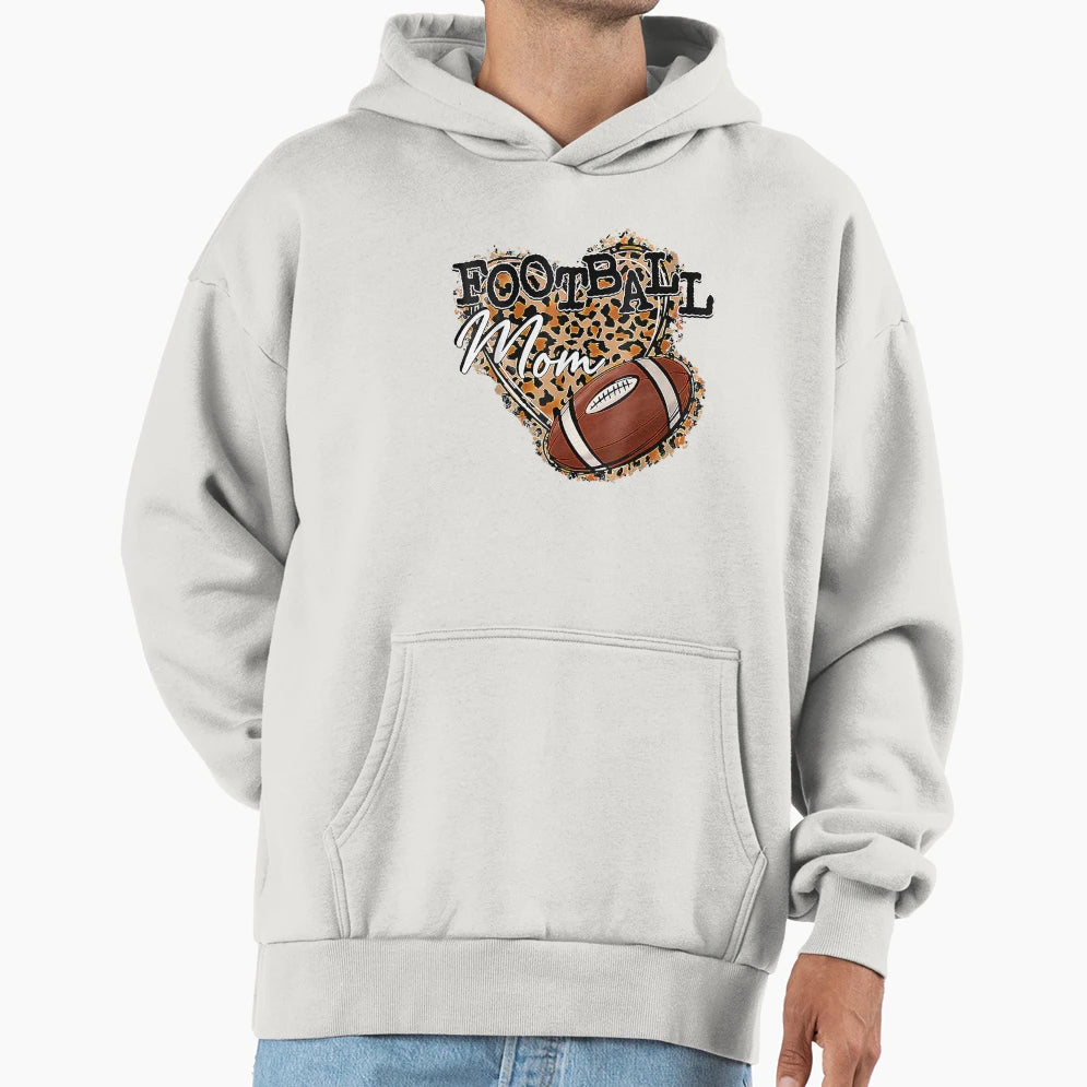 Game Day Leopard Heart Football Mom Hoodie - Custom Art Print Unisex - T-Shirt, Sweatshirt, Hoodie