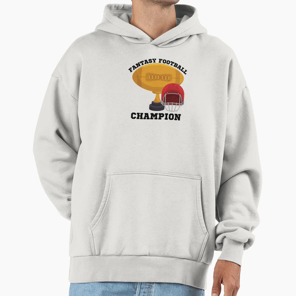 Fantasy Football Champion Black Text Hoodie - Graphic Print Men Women - T-Shirt, Sweatshirt, Hoodie