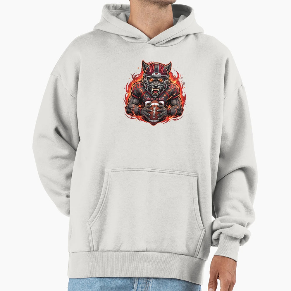Aggressive Wolf Football Mascot Hoodie - Custom Art Print Unisex - T-Shirt, Sweatshirt, Hoodie