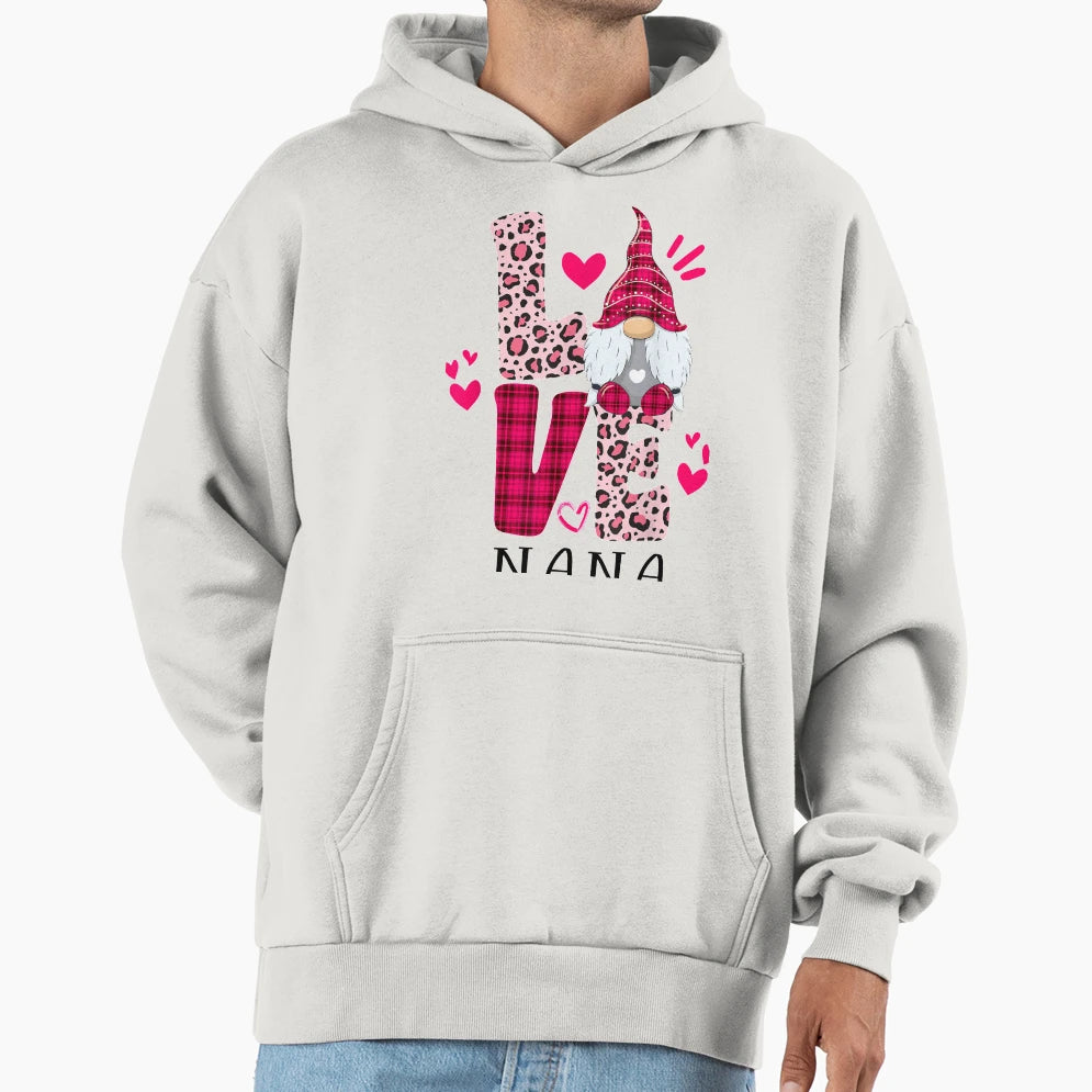 Nn Love Leopard Plaid Gnome Nana Hoodie - Aesthetic Graphic Men Women - T-Shirt, Sweatshirt, Hoodie