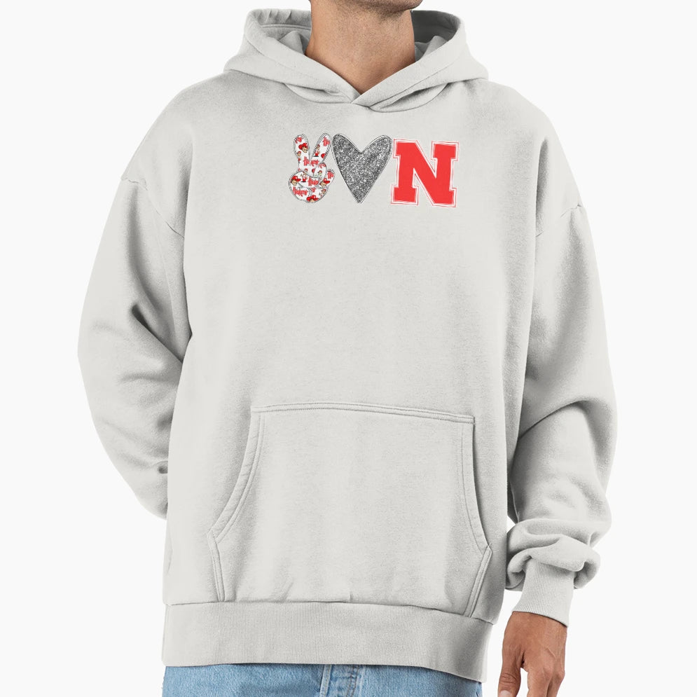 Large White Outline Peace Love Football Hoodie - Unique Graphic Unisex - T-Shirt, Sweatshirt, Hoodie