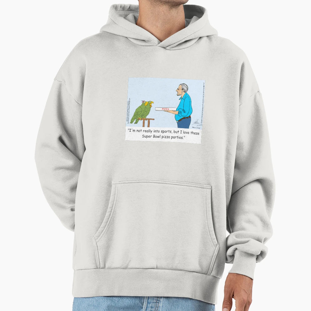 Super Bowl Pizza Party Parrots Hoodie - Unique Graphic for Adults - T-Shirt, Sweatshirt, Hoodie