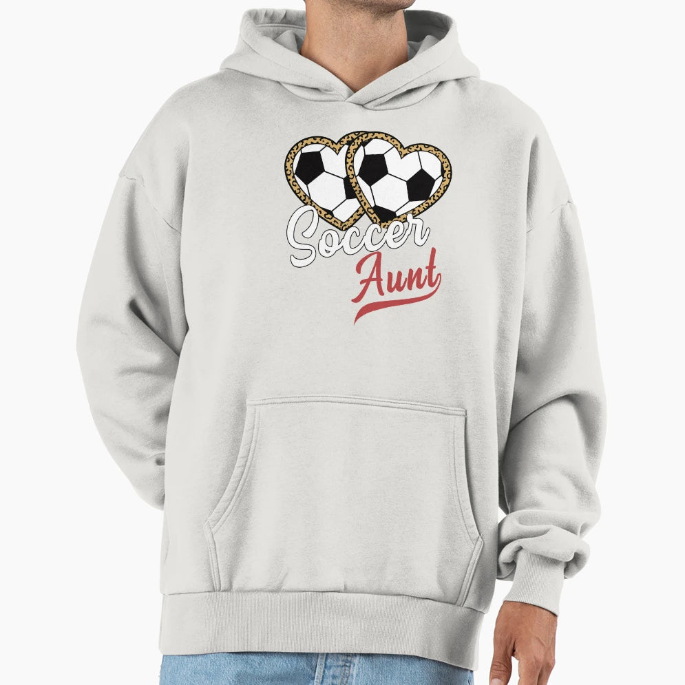 Leopard Heart Soccer Aunt Hoodie - Trendy Graphic Men Women - T-Shirt, Sweatshirt, Hoodie