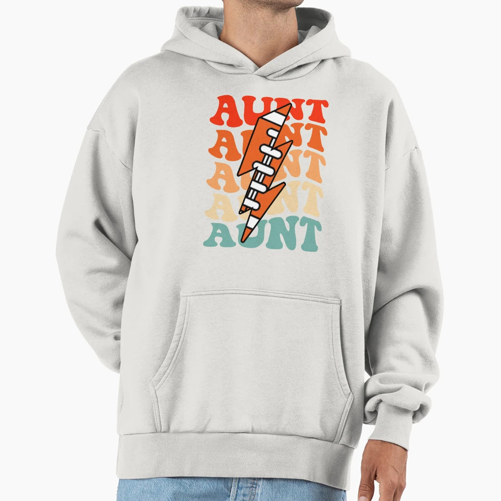 Football Aunt Groovy Lightning Bolt Hoodie - Graphic Print Men Women - T-Shirt, Sweatshirt, Hoodie