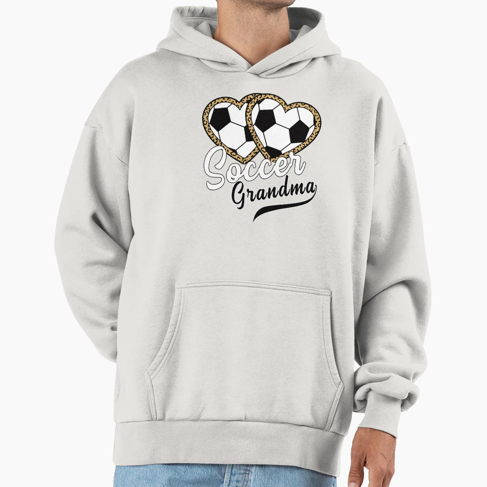 Leopard Heart Soccer Grandma Hoodie - Unique Graphic Unisex - T-Shirt, Sweatshirt, Hoodie