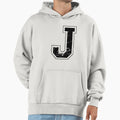 Initial Letter J Black Jersey Sports Hoodie - Aesthetic Graphic Unisex - T-Shirt, Sweatshirt, Hoodie