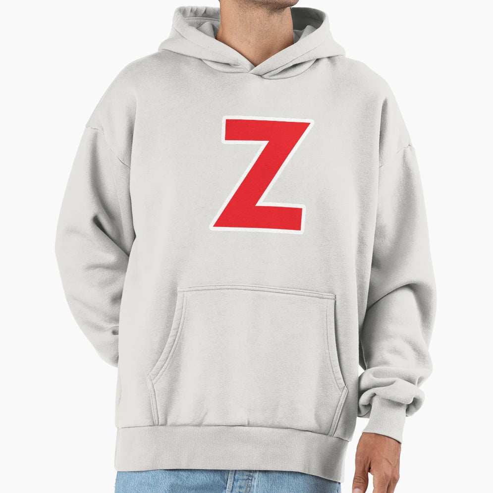 Z Initial Letter Z Red And White Hoodie - Custom Art Print for Adults - T-Shirt, Sweatshirt, Hoodie
