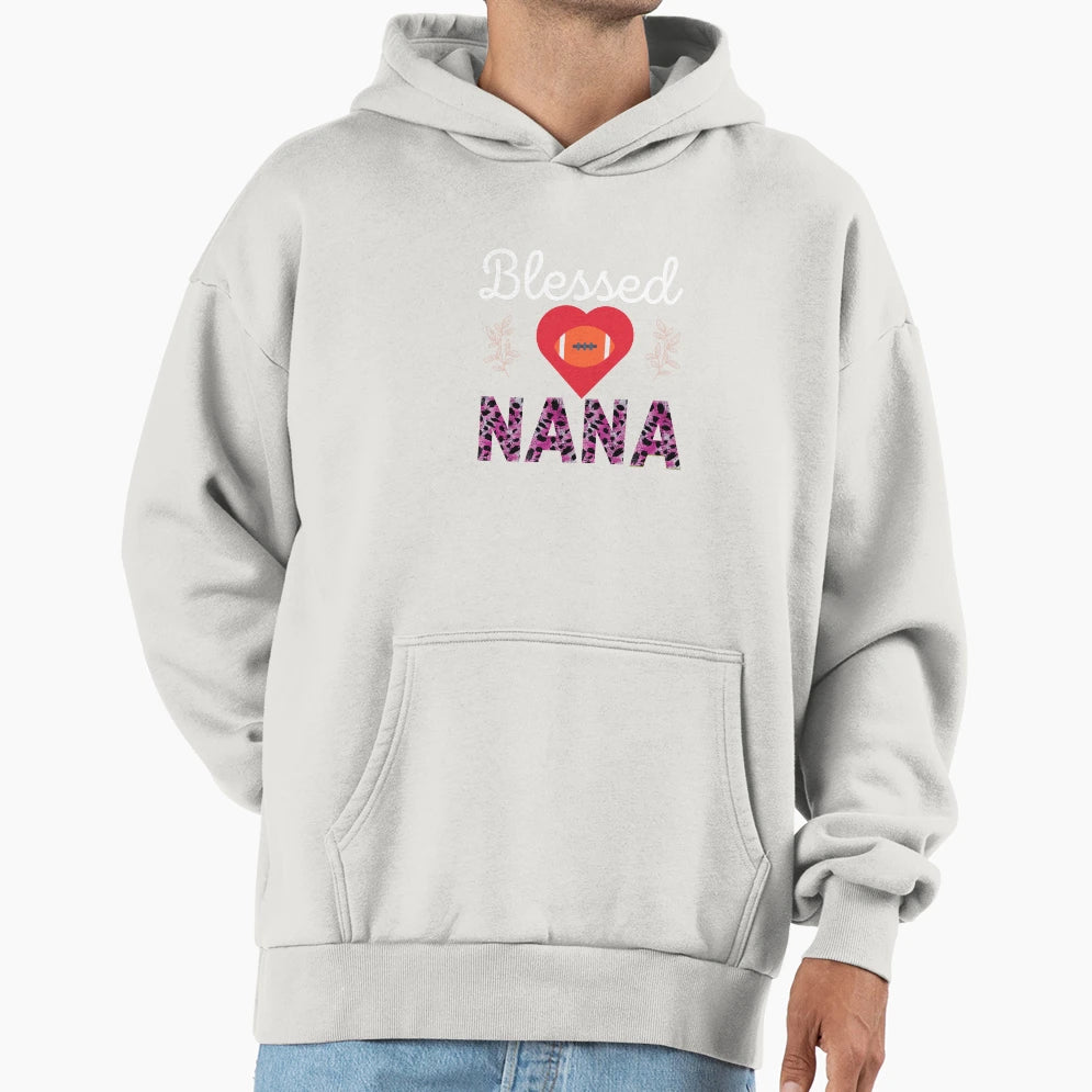 Blessed Nana Football Heart Animal Hoodie - Novelty Apparel for Adults - T-Shirt, Sweatshirt, Hoodie