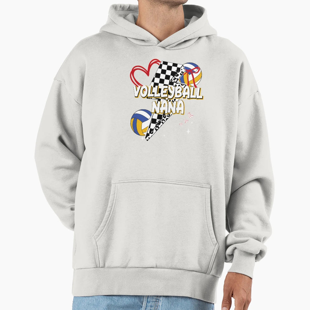 Volleyball Nana Heart Bow Checkered Hoodie - Novelty Apparel Unisex - T-Shirt, Sweatshirt, Hoodie