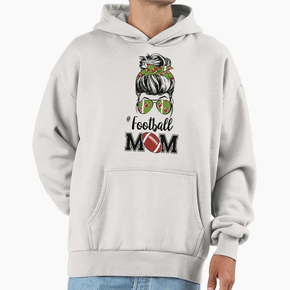 Football Mom Messy Bun Hoodie - Graphic Print Men Women - T-Shirt, Sweatshirt, Hoodie