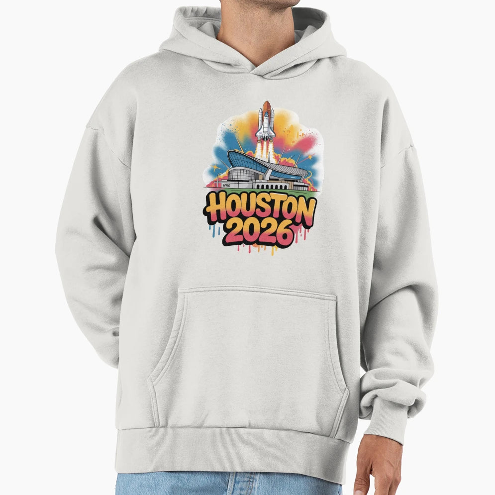 Houston 2026 Space Shuttle Football V3 T-Shirt - Trendy Graphic for Adults - T-Shirt, Sweatshirt, Hoodie
