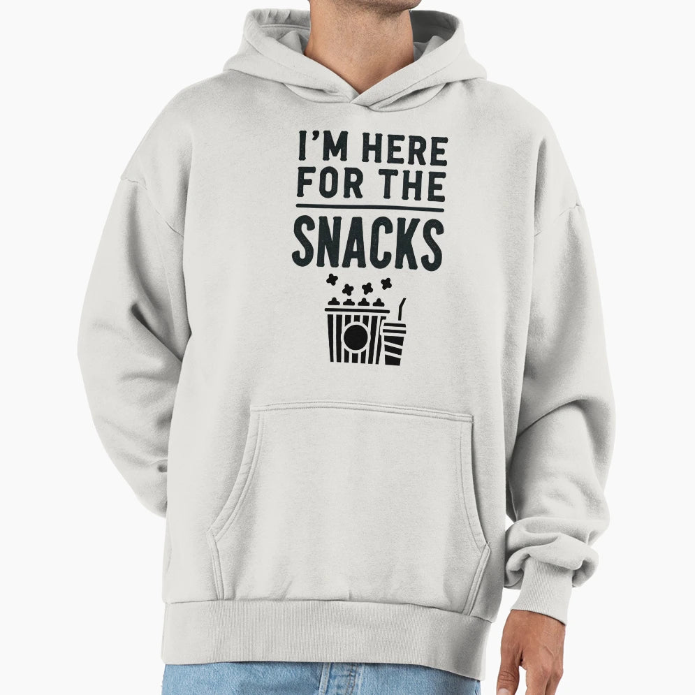 Im Here Snacks Funny Minimalist Text Hoodie - Fun Novelty Design Men Women - T-Shirt, Sweatshirt, Hoodie