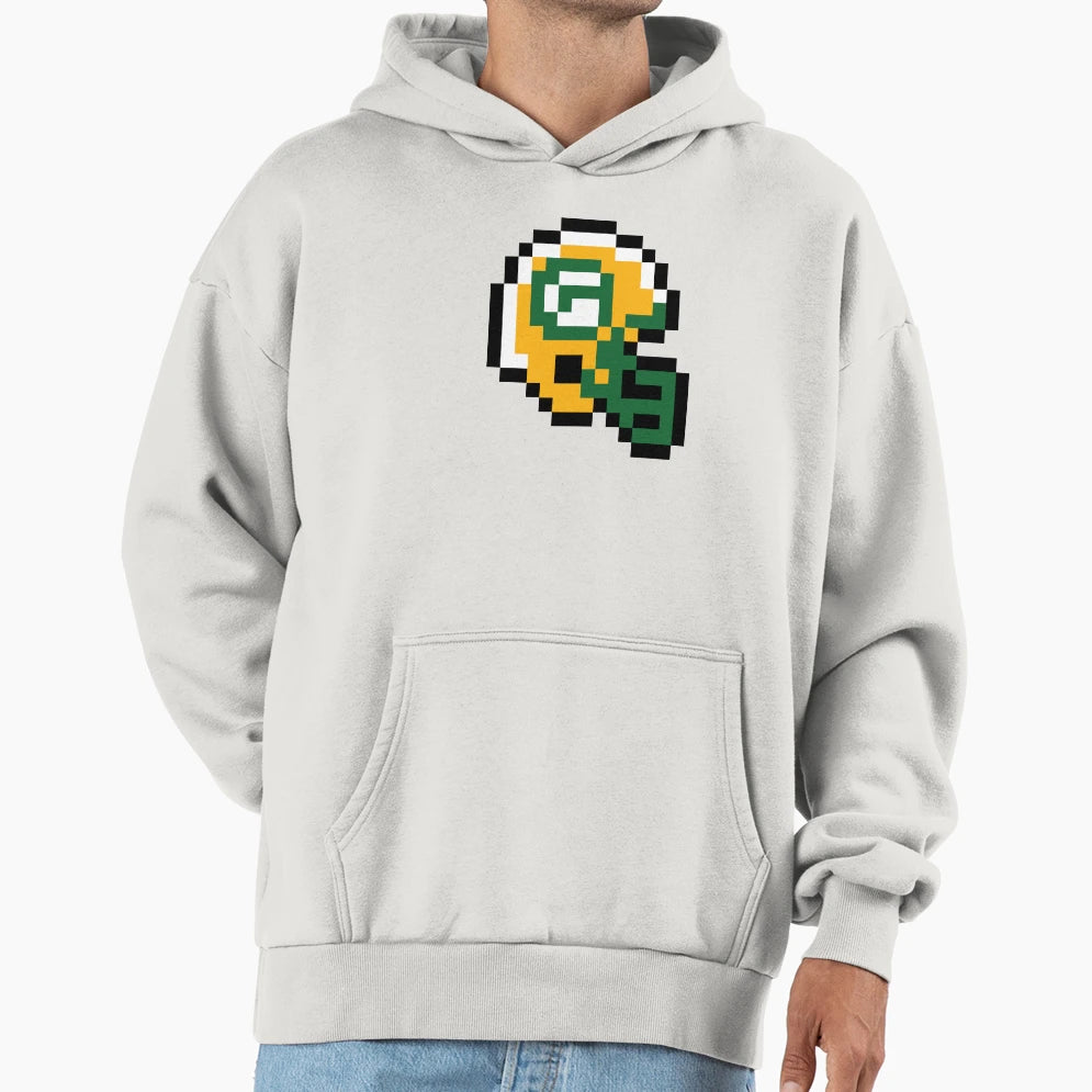 Green Bay Packers 8 Bit Football Helmet Hoodie - Custom Art Print Unisex - T-Shirt, Sweatshirt, Hoodie