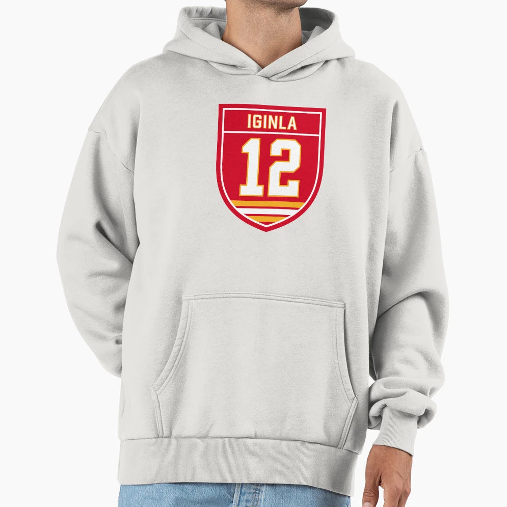 Jarome Iginla Calgary 12 Emblem Hoodie - Aesthetic Graphic for Adults - T-Shirt, Sweatshirt, Hoodie