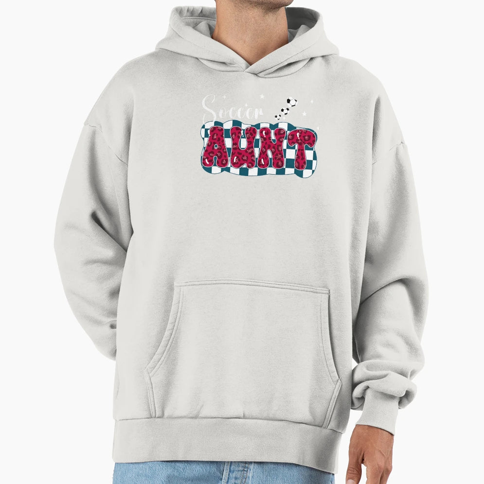 Soccer Aunt Leopard Checkered Hoodie - Trendy Graphic for Adults - T-Shirt, Sweatshirt, Hoodie