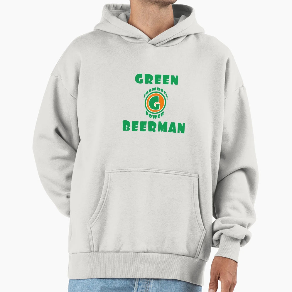 Green Beerman Shamrock Power Hoodie - Custom Art Print for Adults - T-Shirt, Sweatshirt, Hoodie