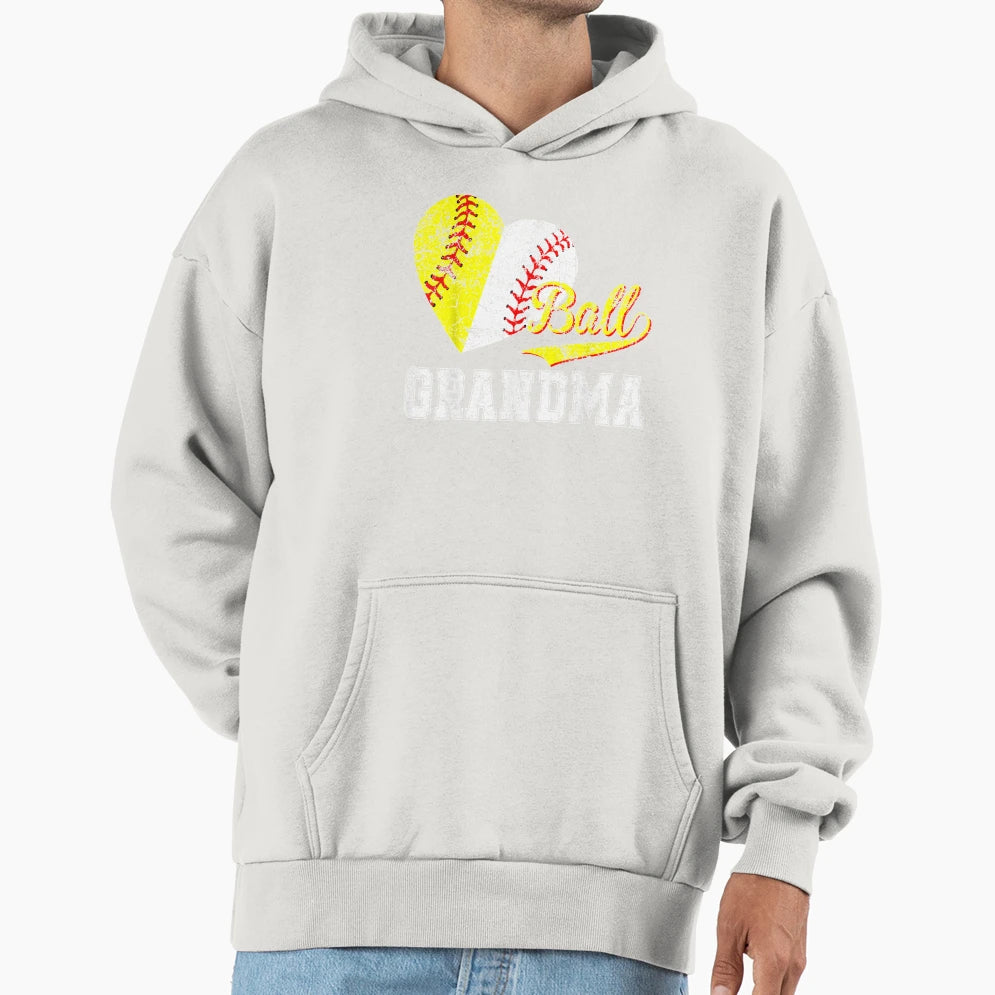 Baseball Softball Ball Heart Grandma Hoodie - Fun Novelty Design Unisex - T-Shirt, Sweatshirt, Hoodie