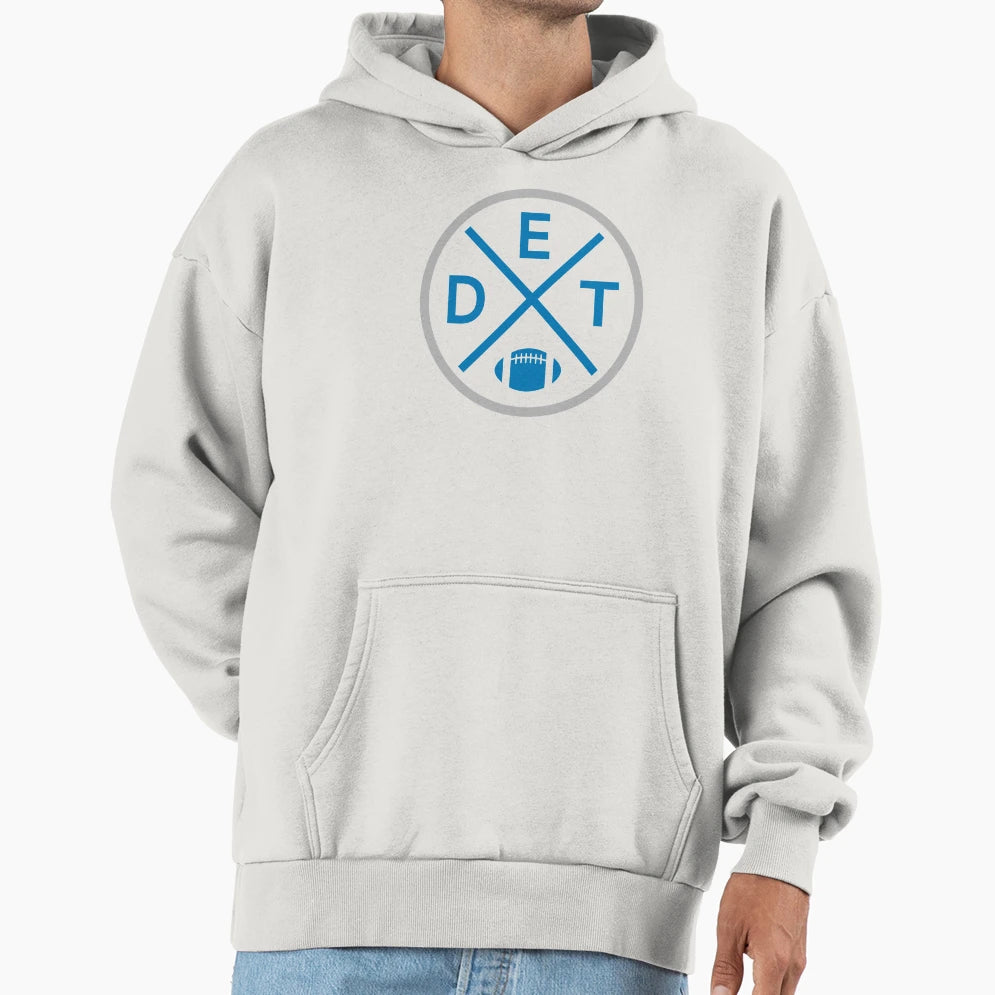 Detroit Football Emblem Det Hoodie - Novelty Apparel for Adults - T-Shirt, Sweatshirt, Hoodie