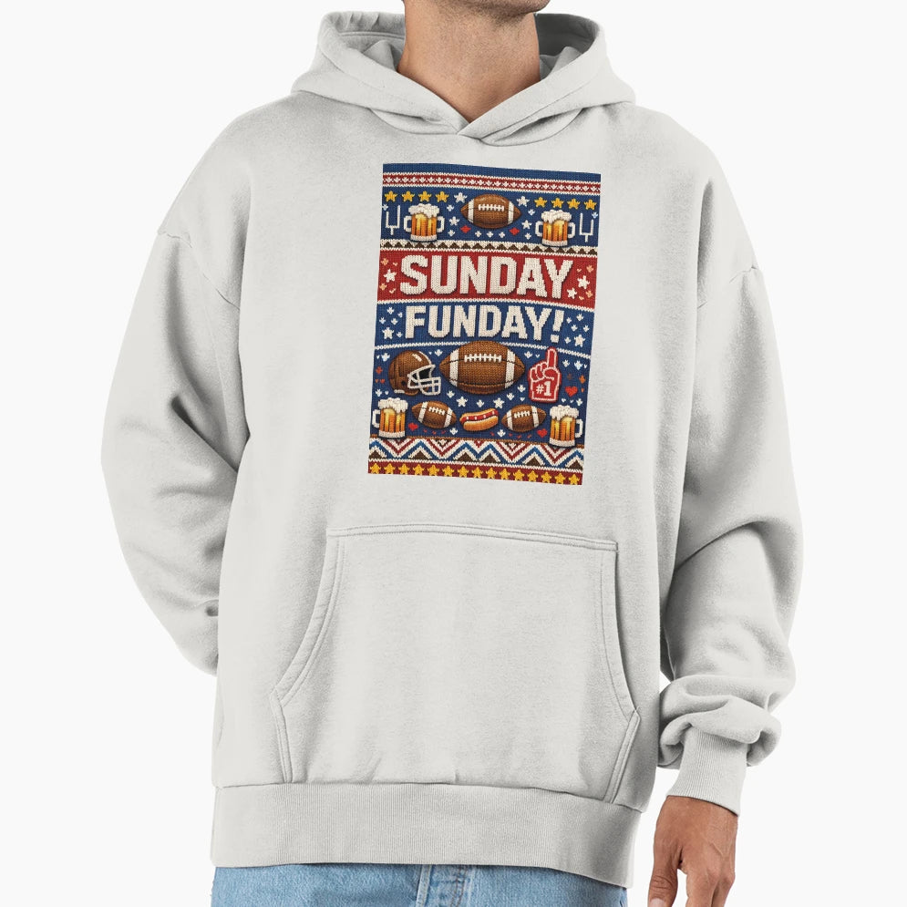 Sunday Funday American Football Knit Hoodie - Aesthetic Graphic for Adults - T-Shirt, Sweatshirt, Hoodie