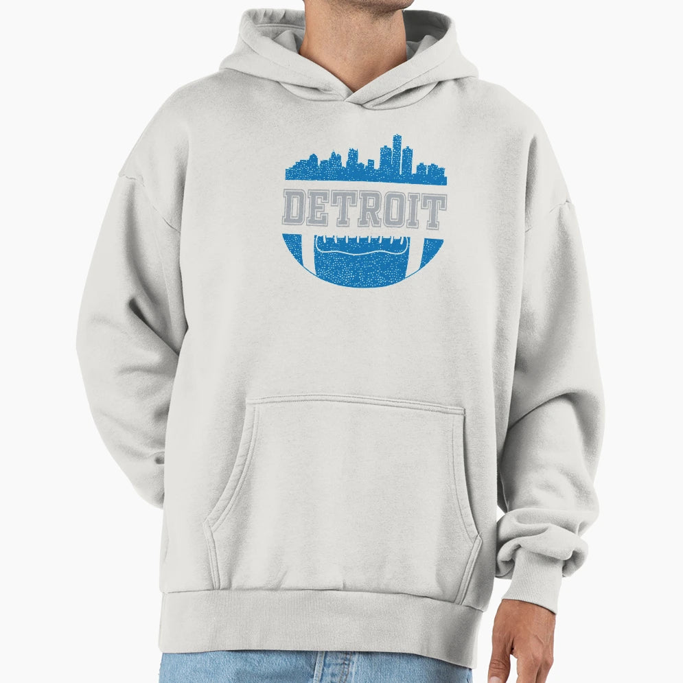 Lions Football Fan Detroit Skyline Hoodie - Fun Novelty Design Men Women - T-Shirt, Sweatshirt, Hoodie