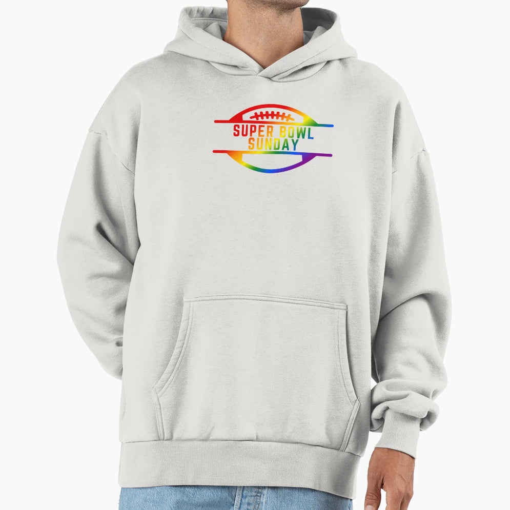 Super Bowl Sunday Pride Flag Game Day Hoodie - Unique Graphic Men Women - T-Shirt, Sweatshirt, Hoodie