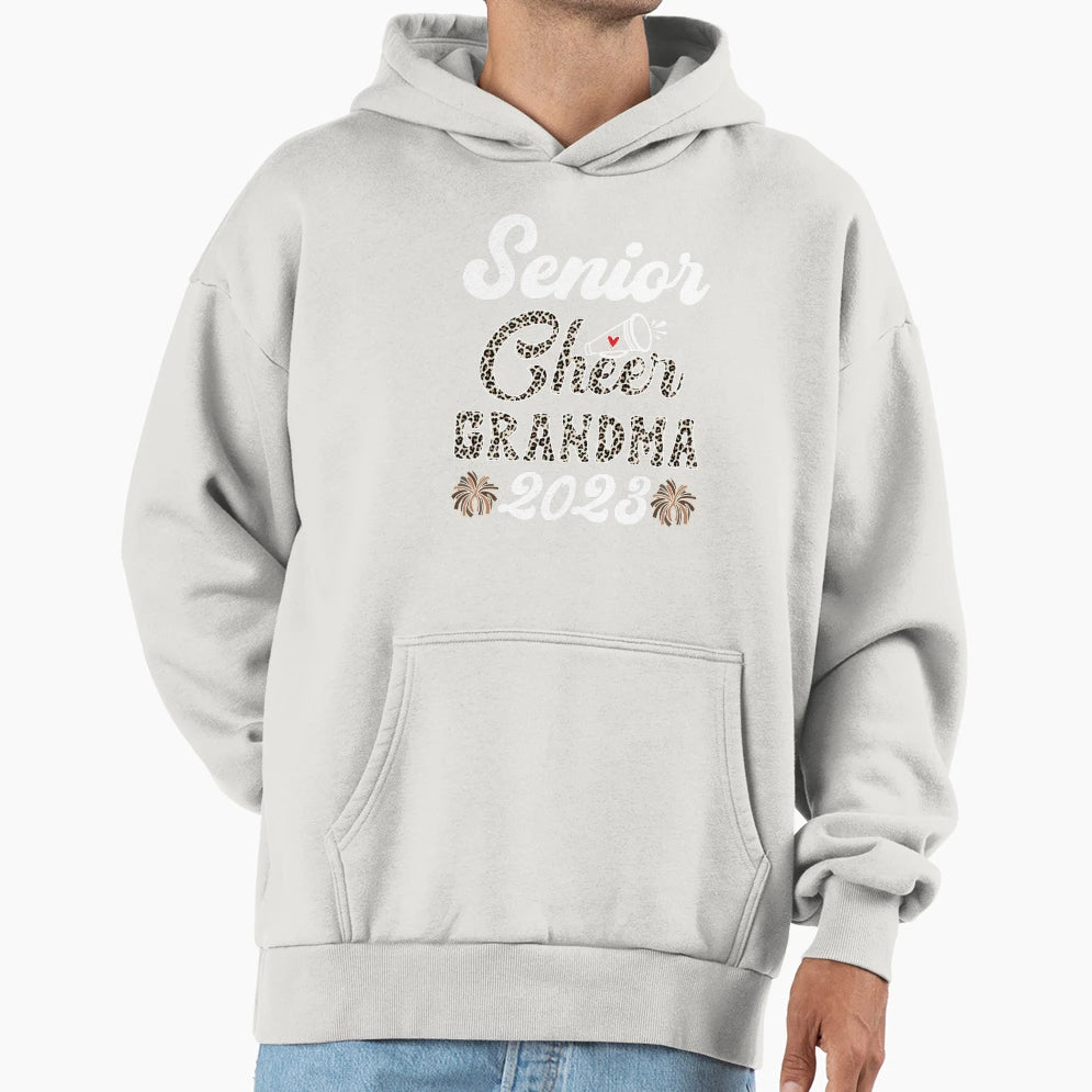 Senior Cheer Grandma 2023 Leopard Hoodie - Aesthetic Graphic Men Women - T-Shirt, Sweatshirt, Hoodie