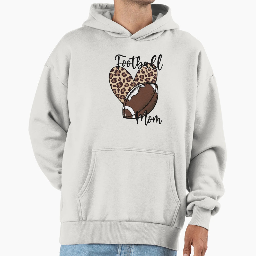 Leopard Heart Football Mom Hoodie - Fun Novelty Design for Adults - T-Shirt, Sweatshirt, Hoodie