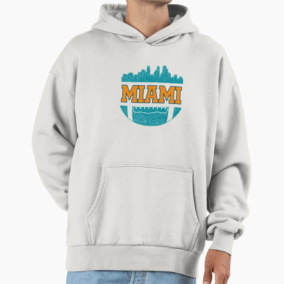 Dolphins Football Fan Miami Skyline Hoodie - Custom Art Print Men Women - T-Shirt, Sweatshirt, Hoodie